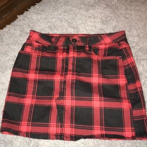 Red and Black Plaid Denim Skirt